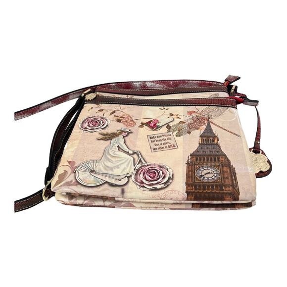 Arosa Crossbody Convertible HANDBAG 11x11 Purse Floral Bicycle London Clock NWOT - Picture 5 of 12